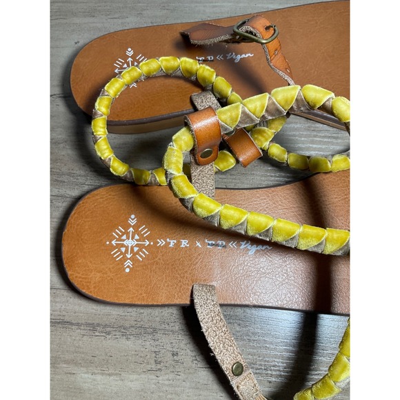 Free People Womens Tigan Sandals Thong‎ Yellow Braided Ankle Strap Summer Size 7 - Picture 4 of 7